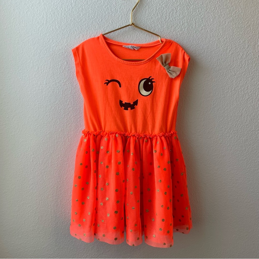 H&M winking pumpkin jack o lantern sparkly tulle dress 4-6Y Halloween festive